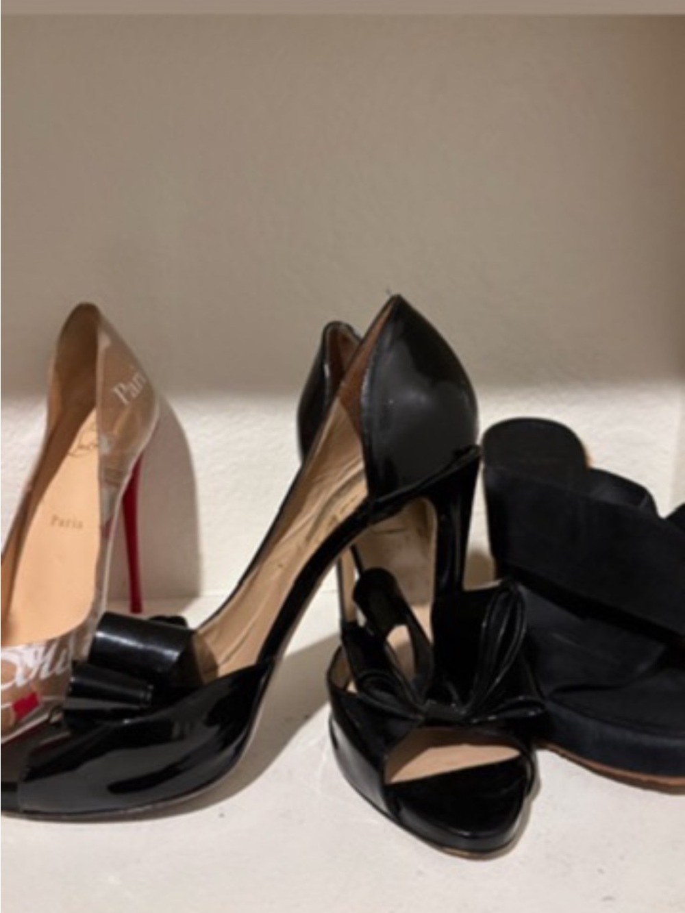 Valentino Black Patent Peep-Toe High Heels with Bow